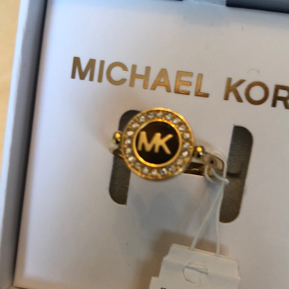 Michael Kors Gold Plated Stainless Steel Logo Ring Tortoise & Crystal Size 7 NWT - Picture 9 of 15